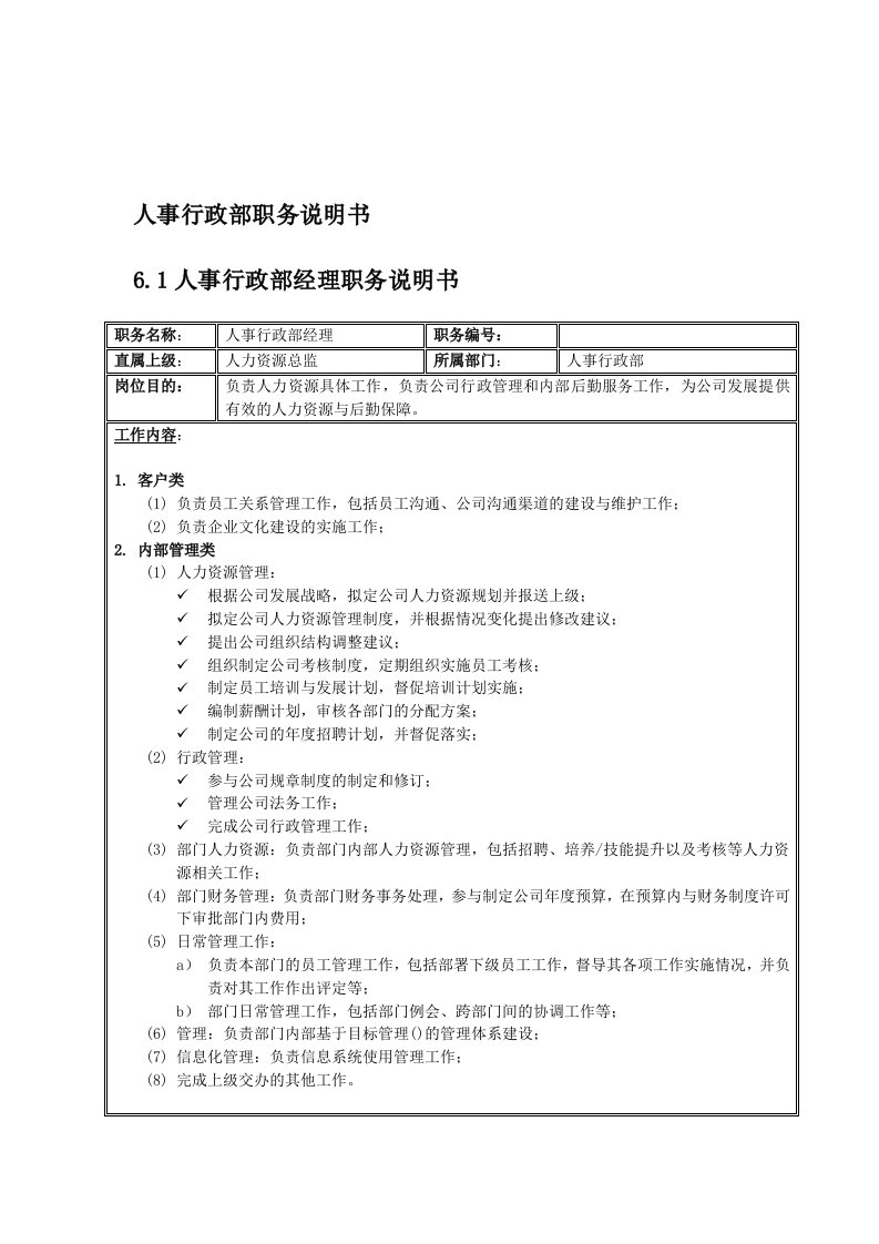 人事行政部人事行政部经理岗位职责(3页)