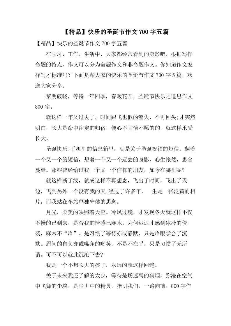 快乐的圣诞节作文700字五篇