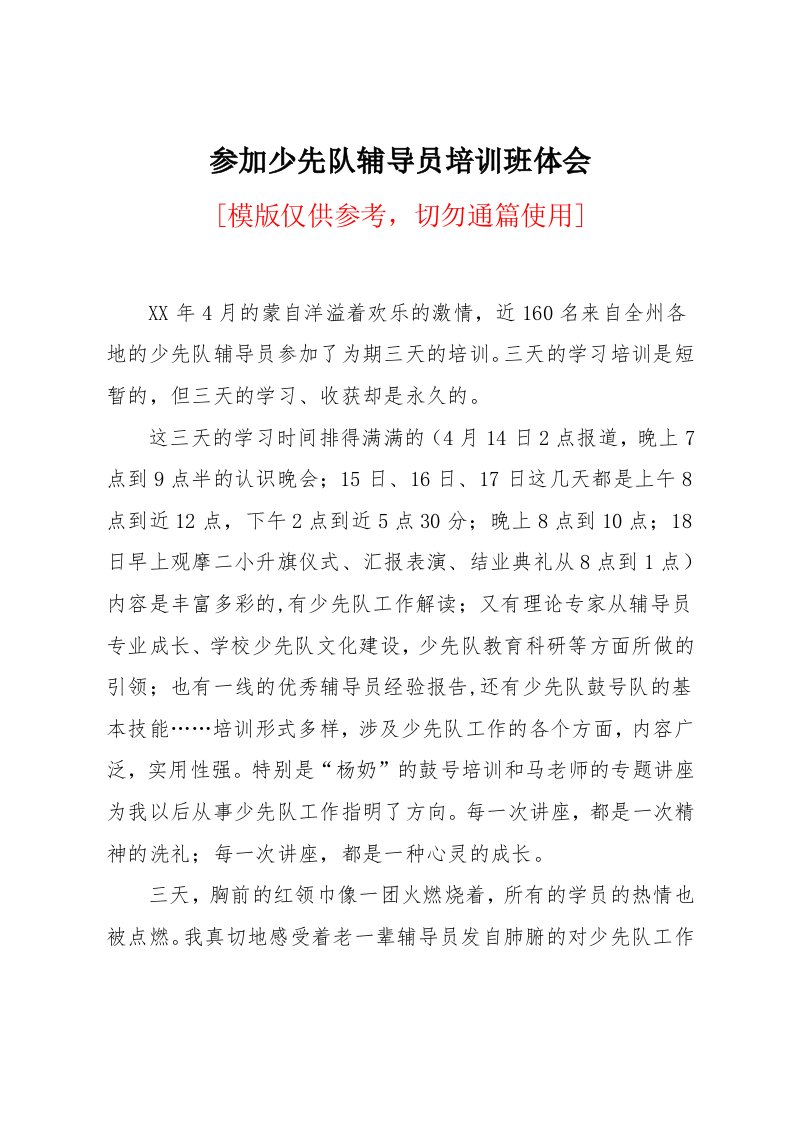 参加少先队辅导员培训班体会