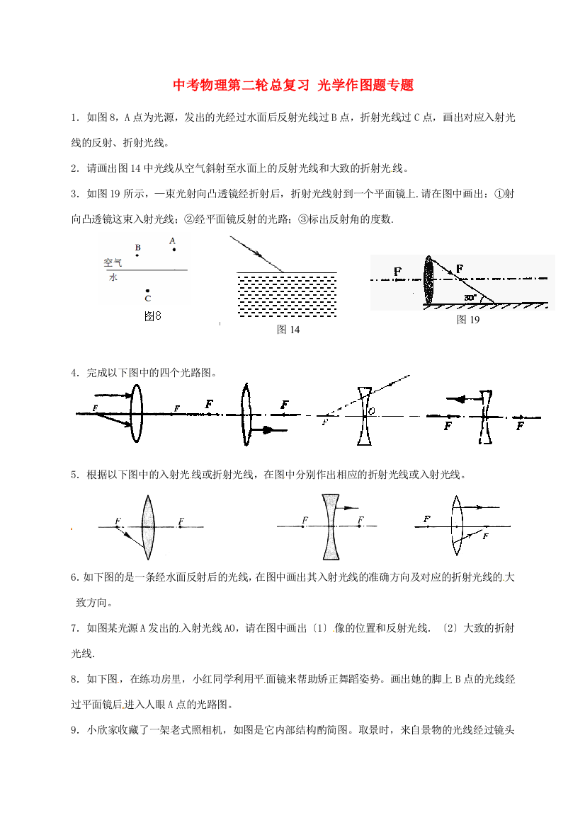 （整理版）中考物理第二轮总复习光学作图题专题