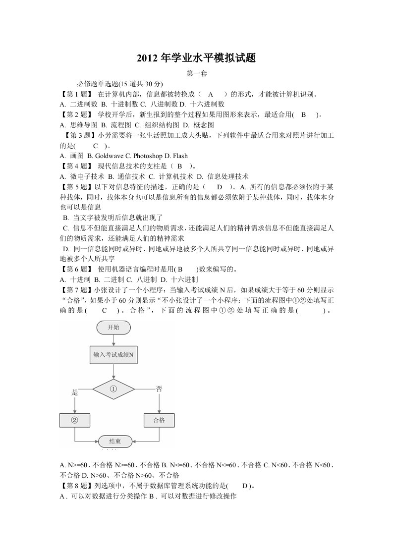 信息技术学业水平考试试题