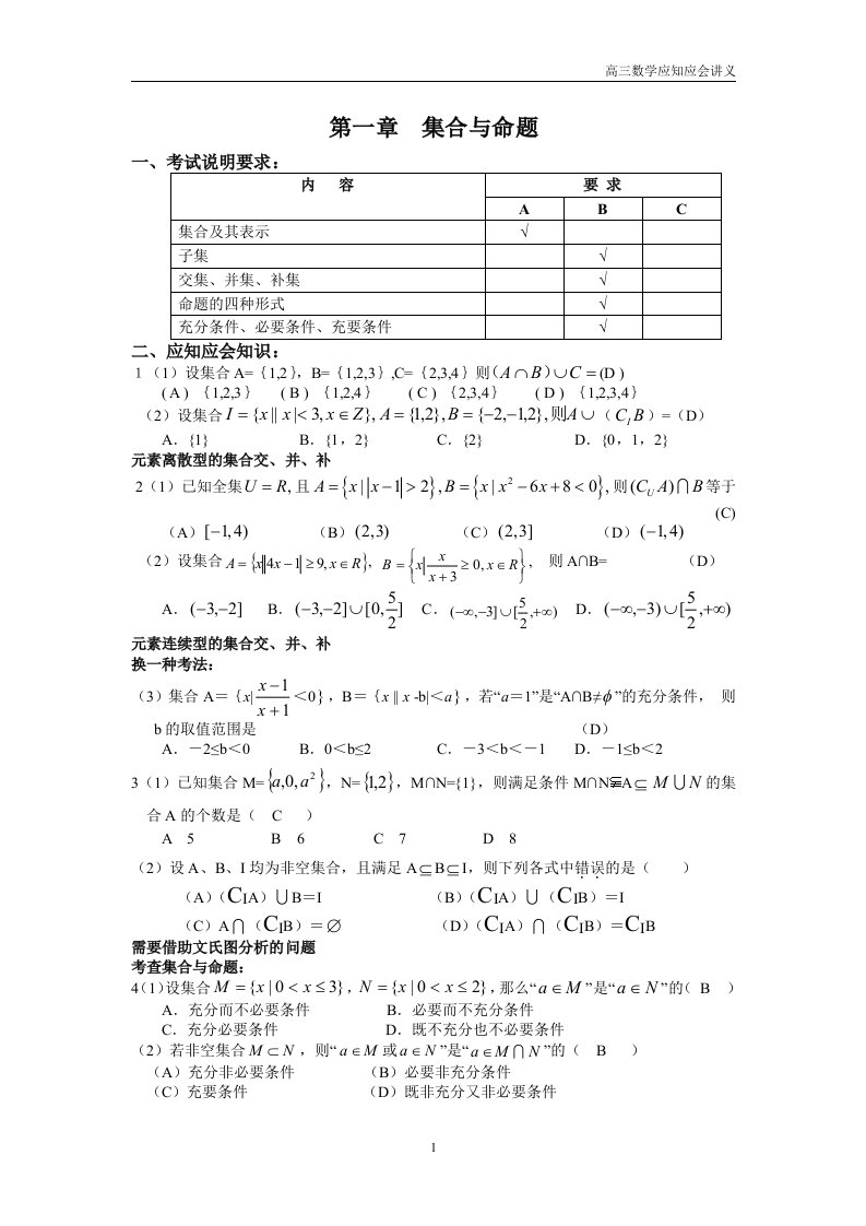 高三数学应知应会过关检测讲义