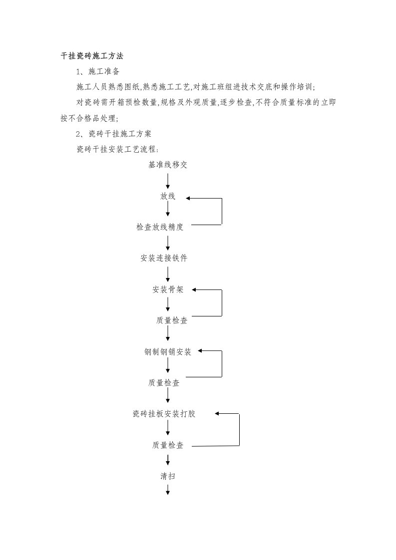 干挂瓷砖施工方案