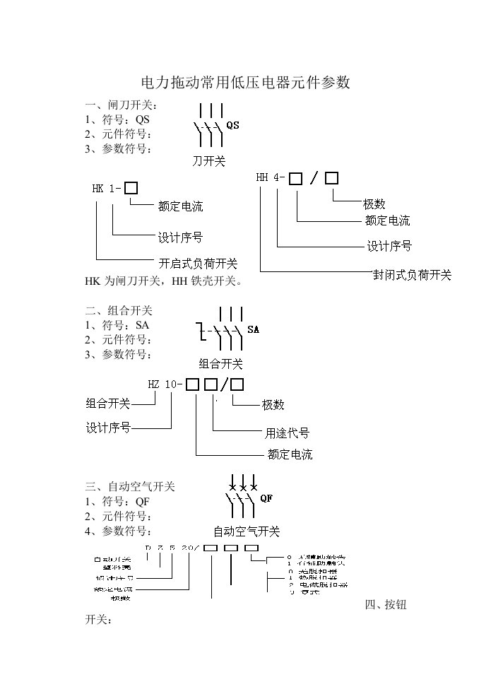 电力拖动常用低压电器元件参数