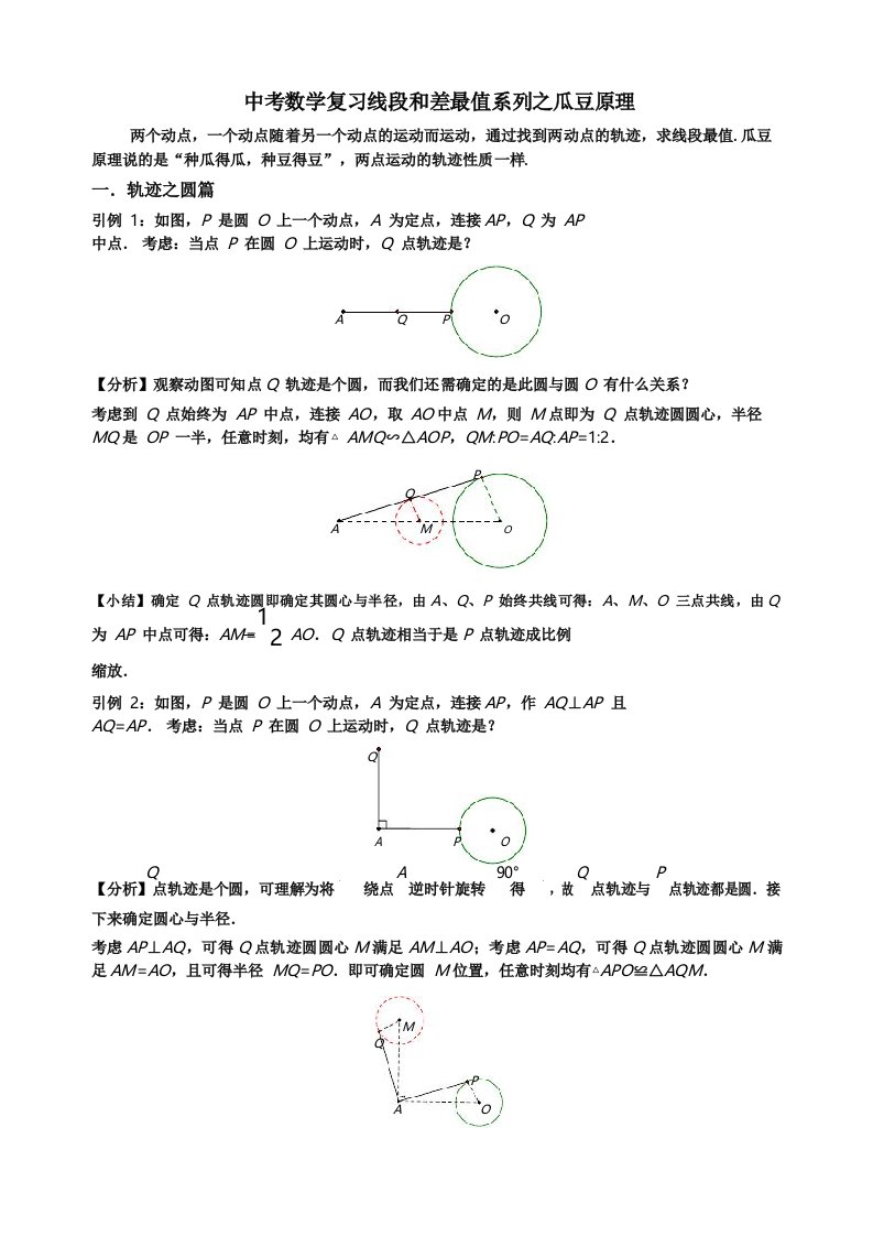 中考数学复习之线段最值之瓜豆原理,附练习题含参考答案