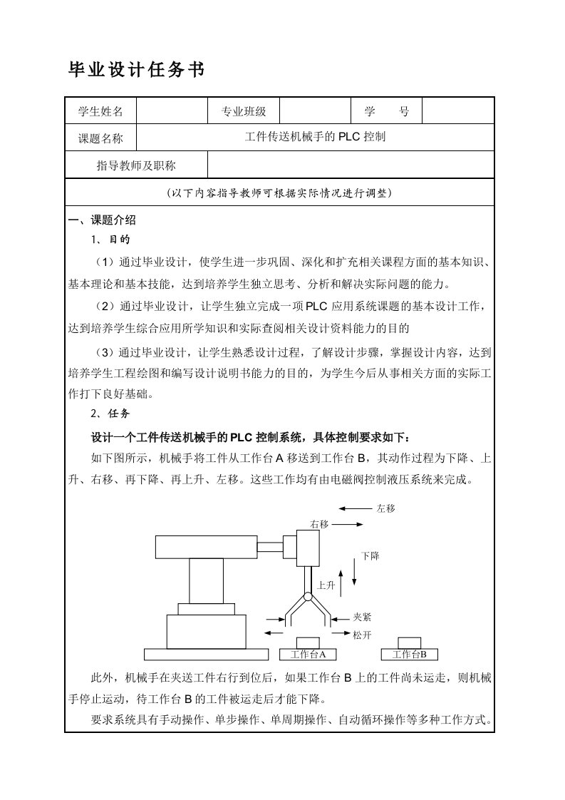 毕业设计任务书