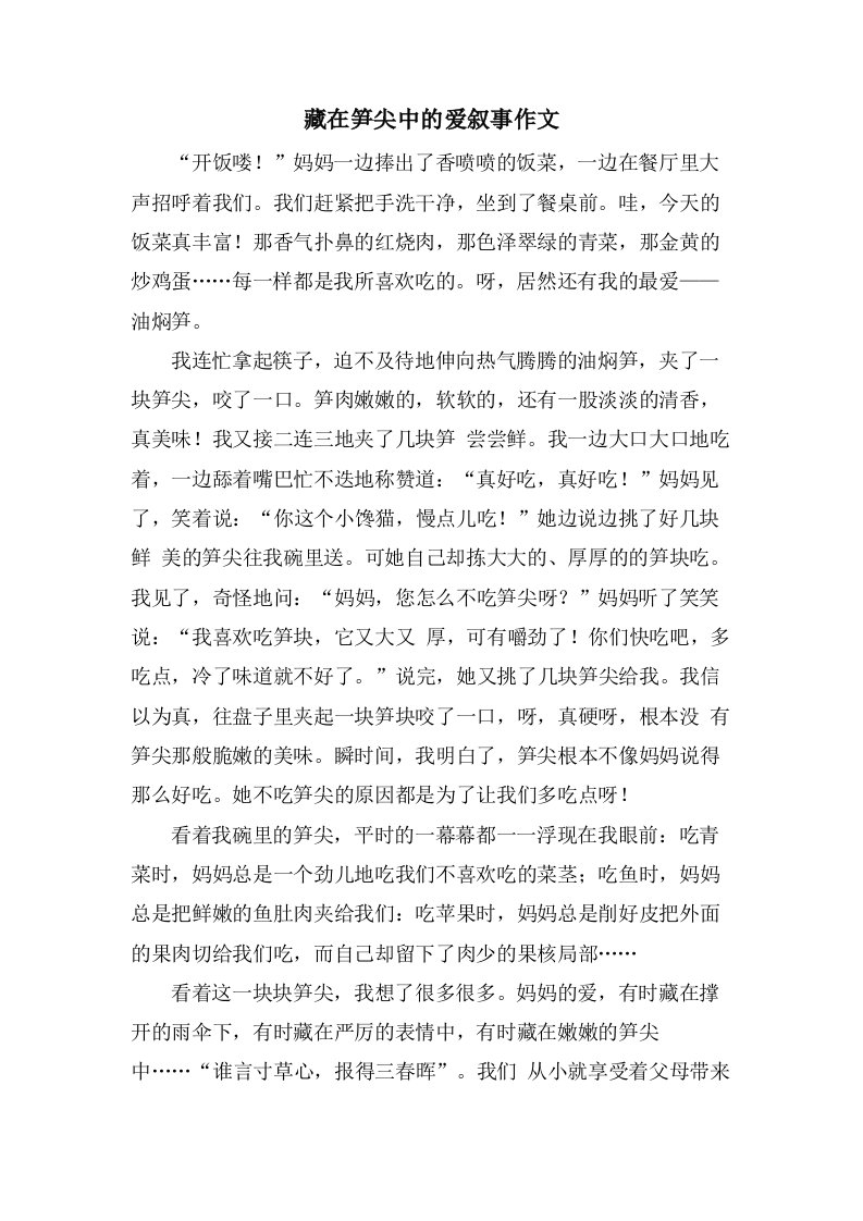 藏在笋尖中的爱叙事作文