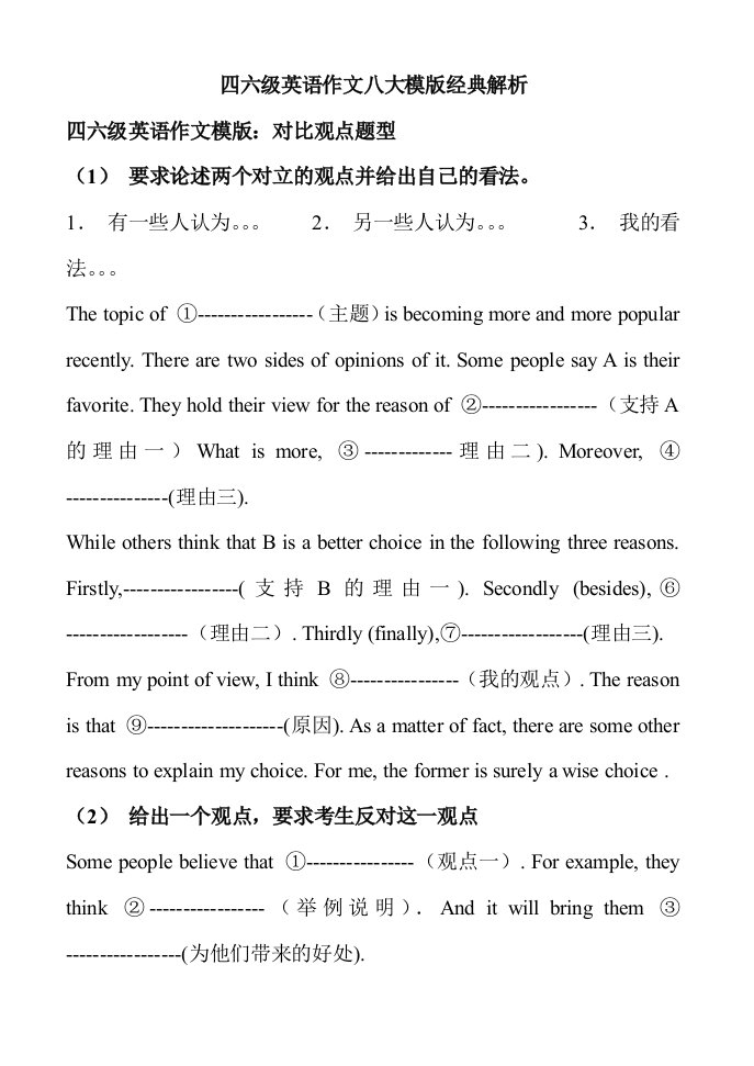 四六级英语作文八大模版经典解析