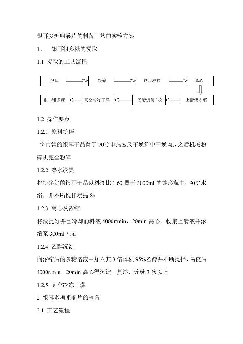 银耳多糖咀嚼片的制备工艺的实验方案