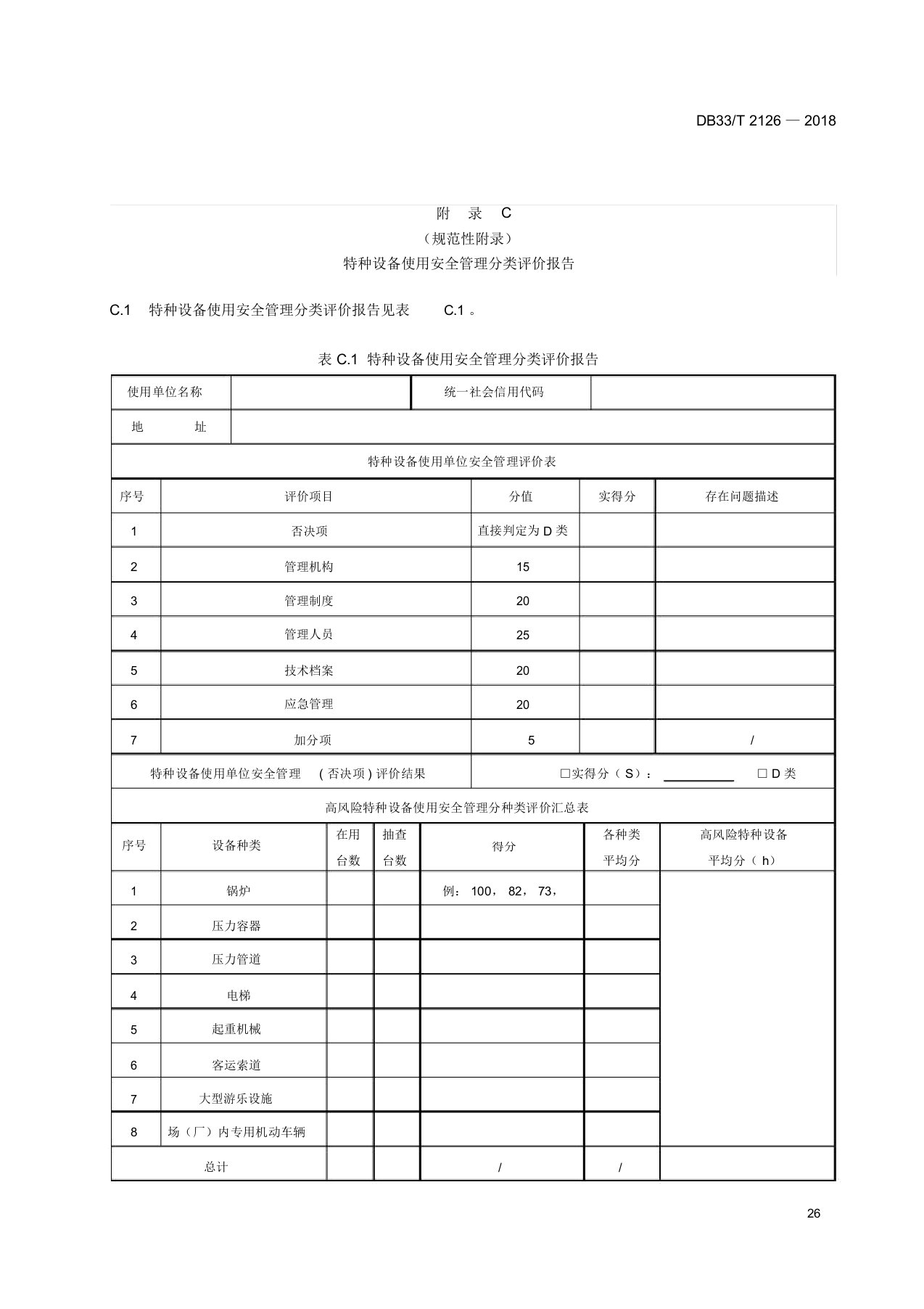 特种设备使用安全管理分类评价报告