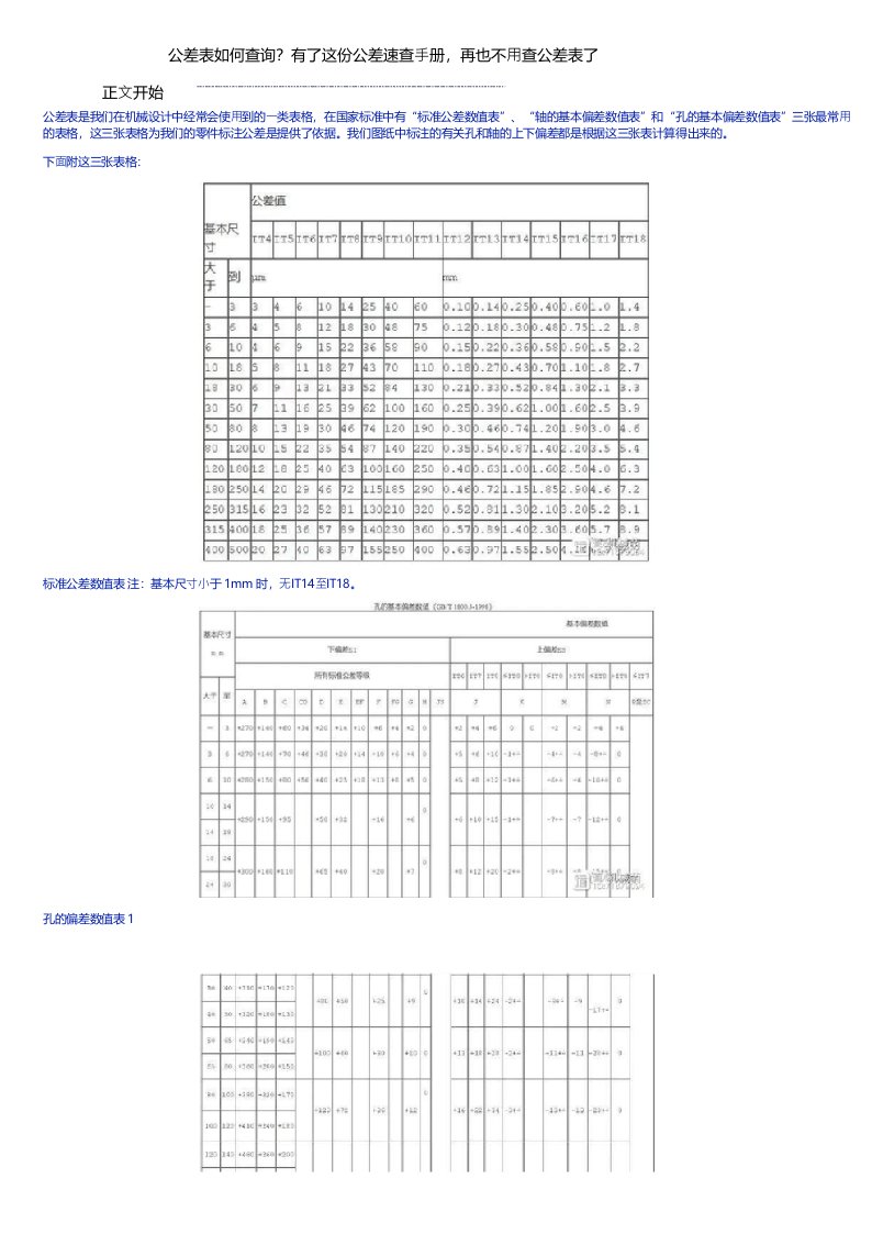 公差表如何查询？有了这份公差速查手册，再也不用查公差表了