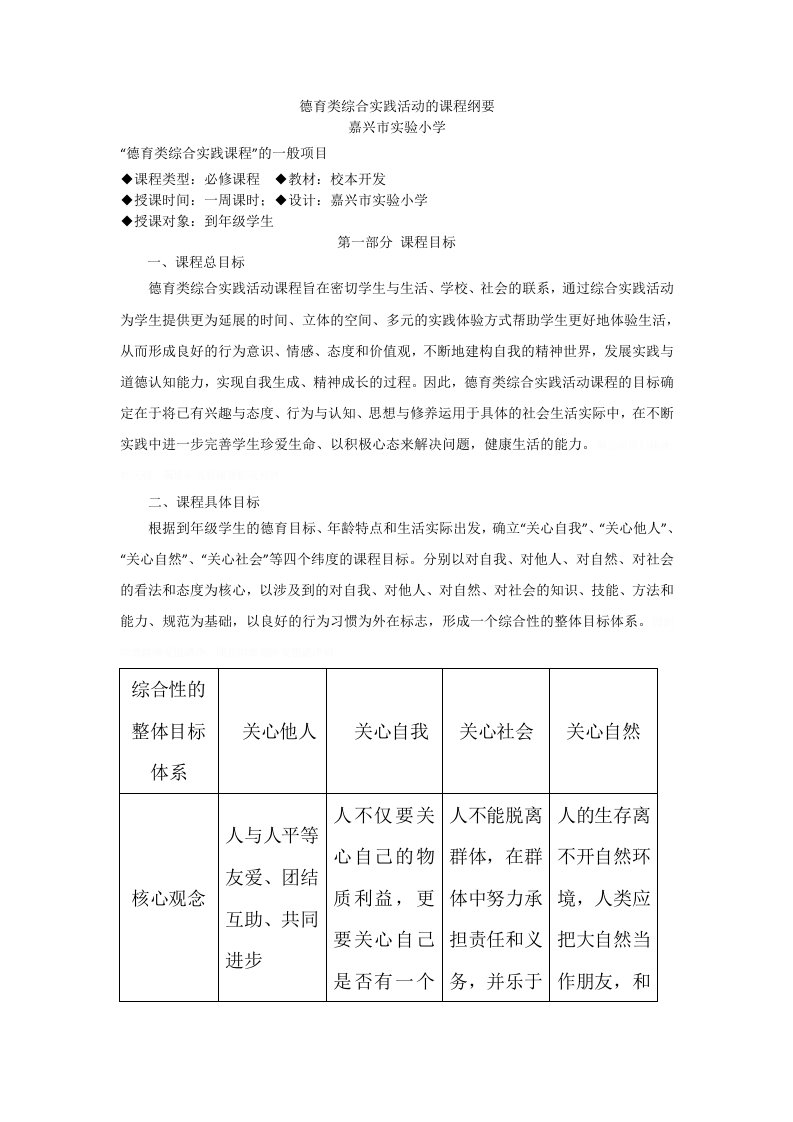 德育类综合实践活动的课程纲要