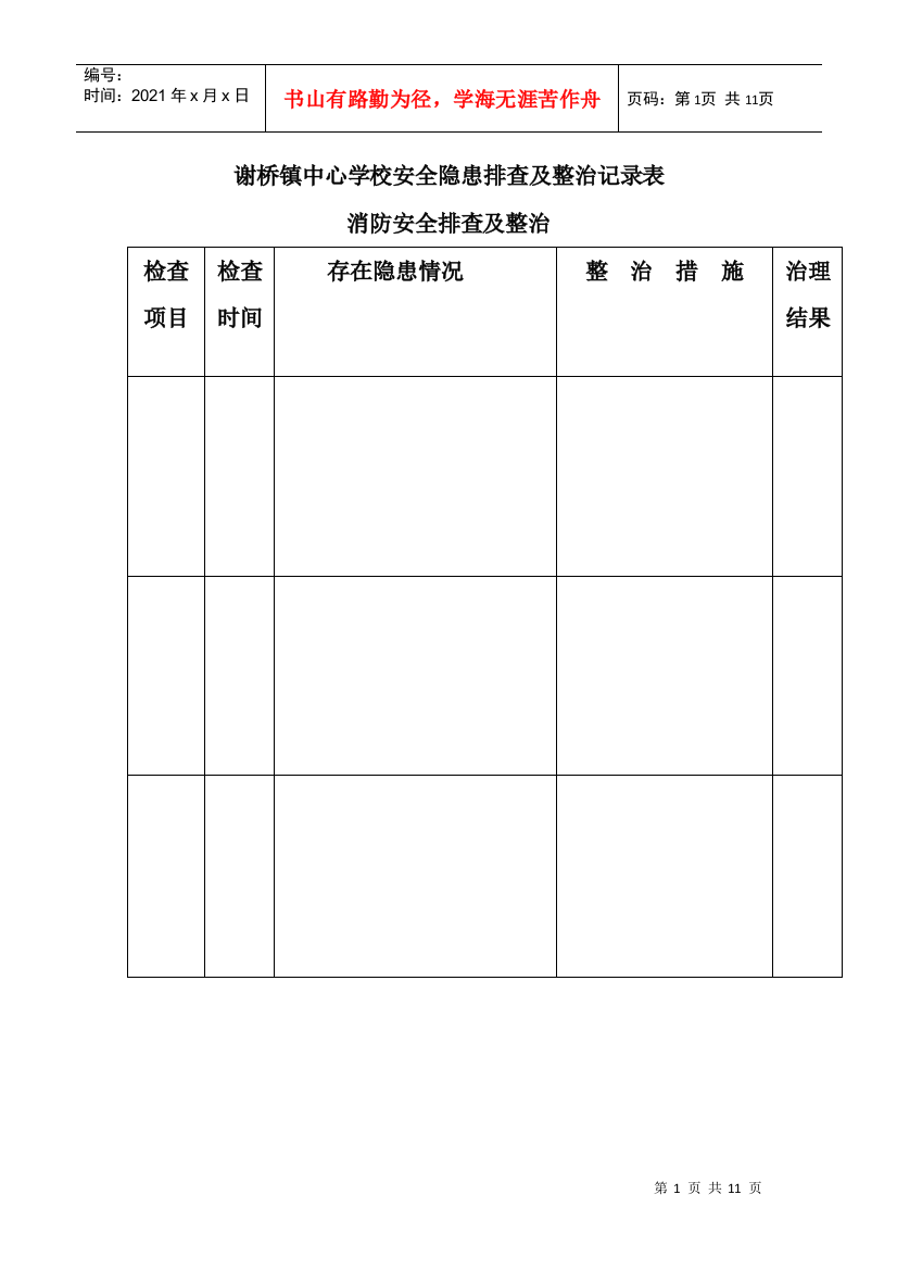 XX中心学校安全隐患排查及整治记录表1