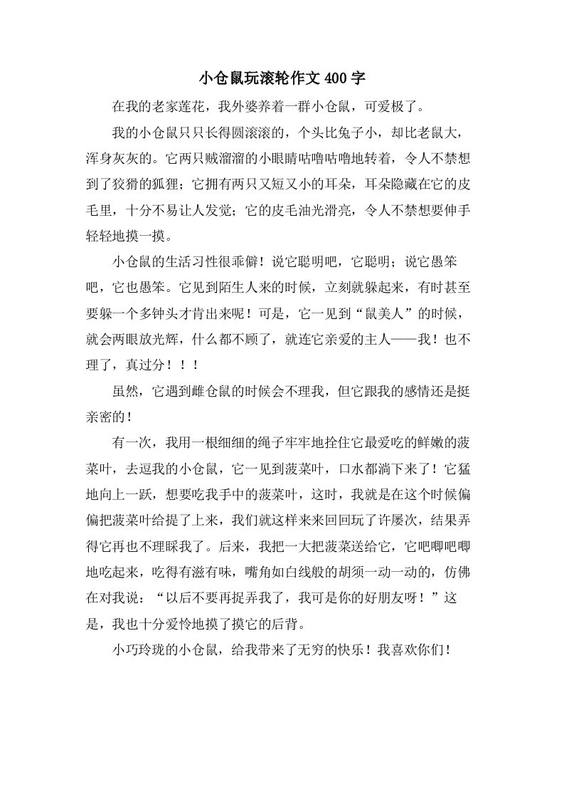 小仓鼠玩滚轮作文400字