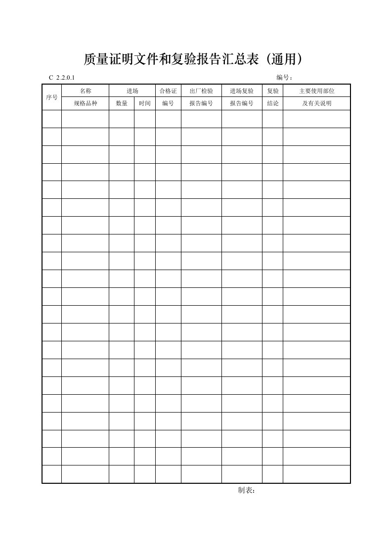 建筑工程-质量证明文件和复验报告汇总表