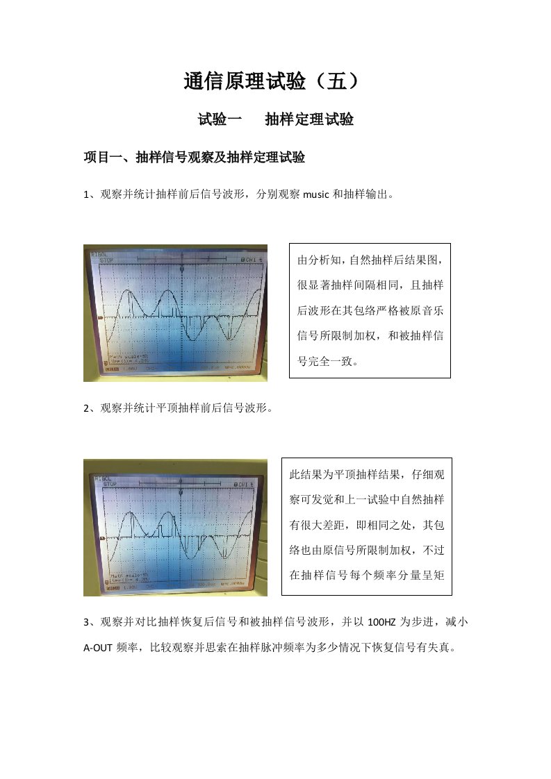 通信原理抽样定理实验报告样稿