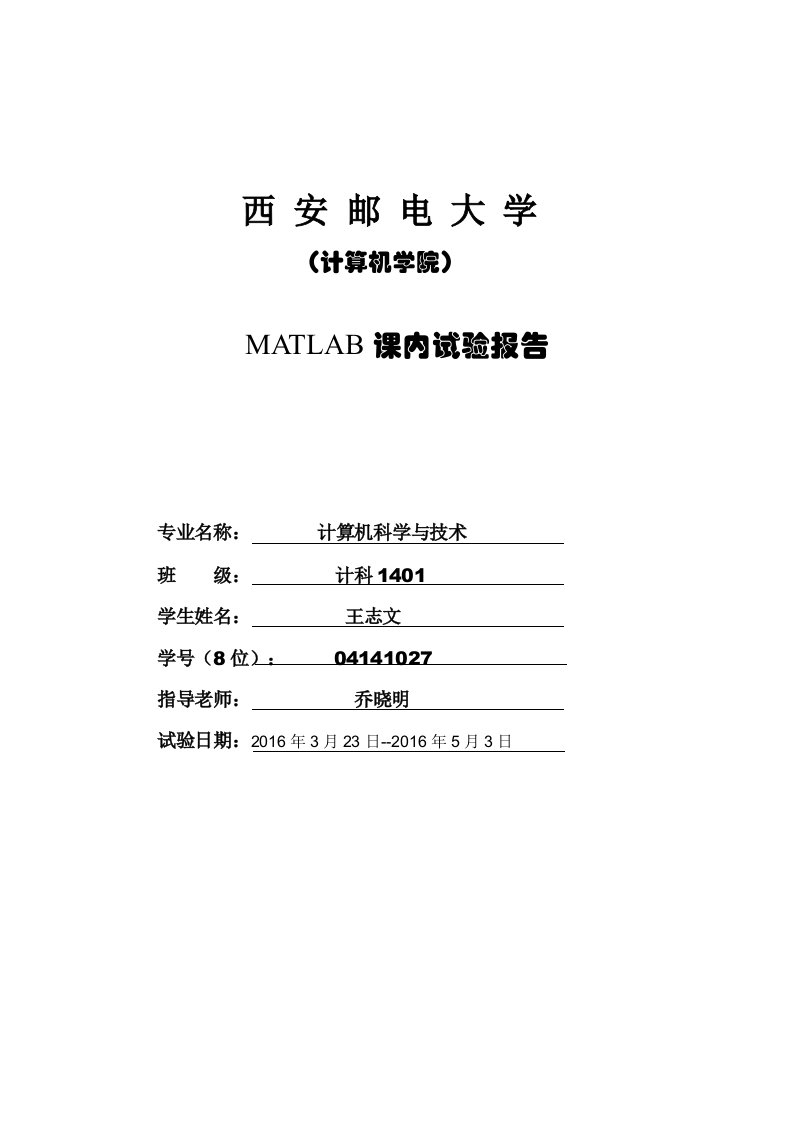 MATLAB报告王志文