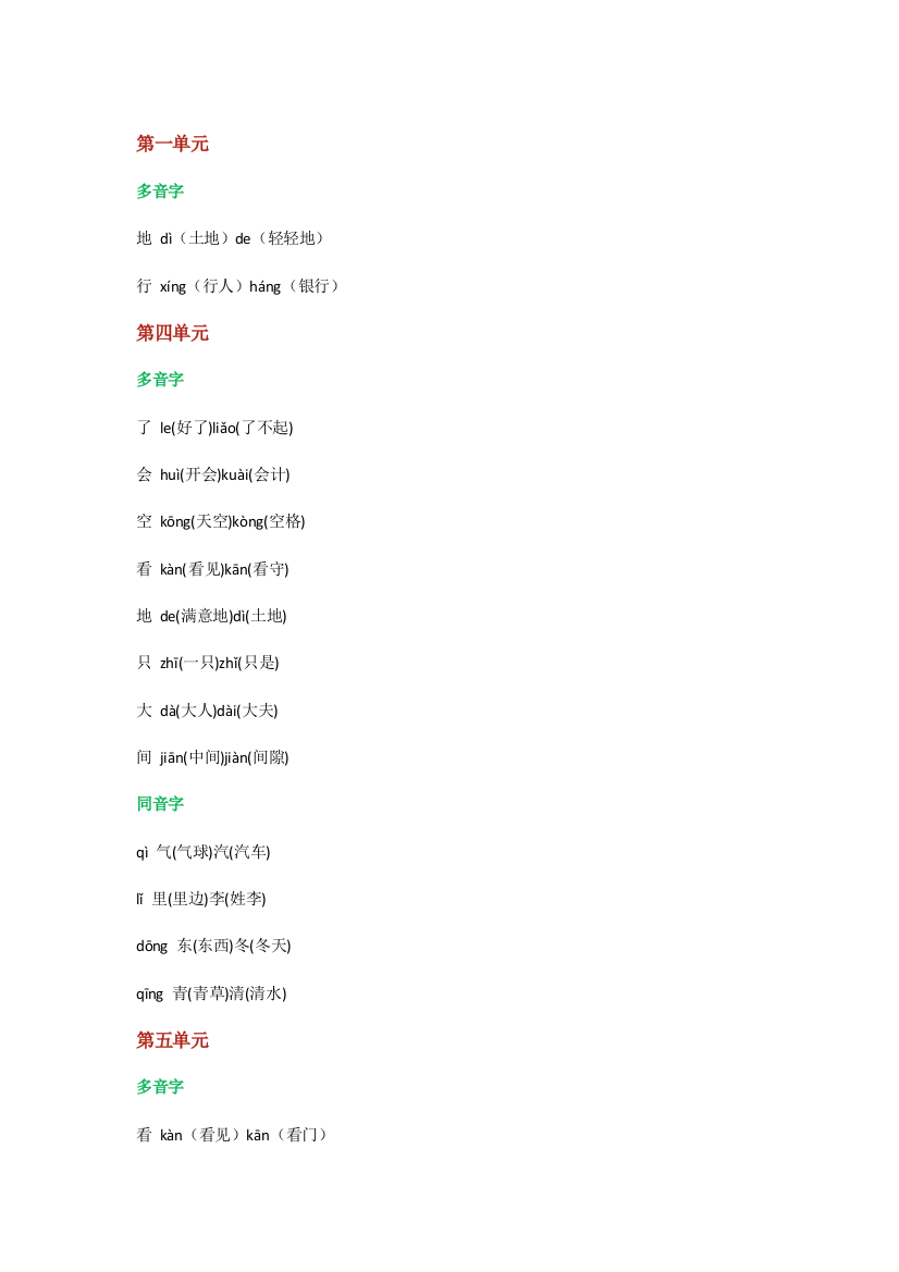 【小学精品】部编一年级语文上册多音字、同音字组词汇总