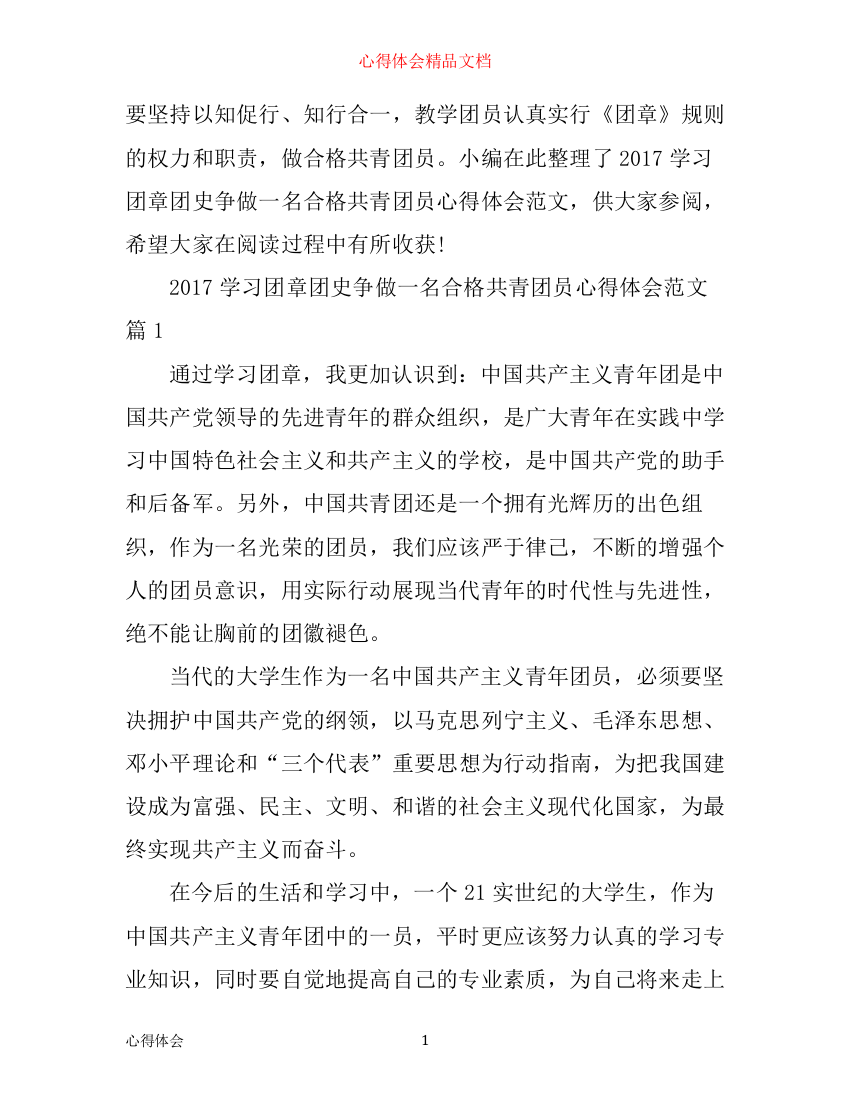 学习团章团史争做一名合格共青团员心得体会范文