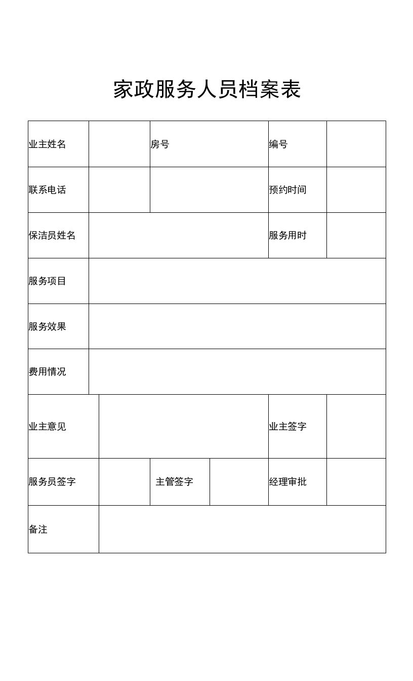 1-0116-27家政服务人员档案表