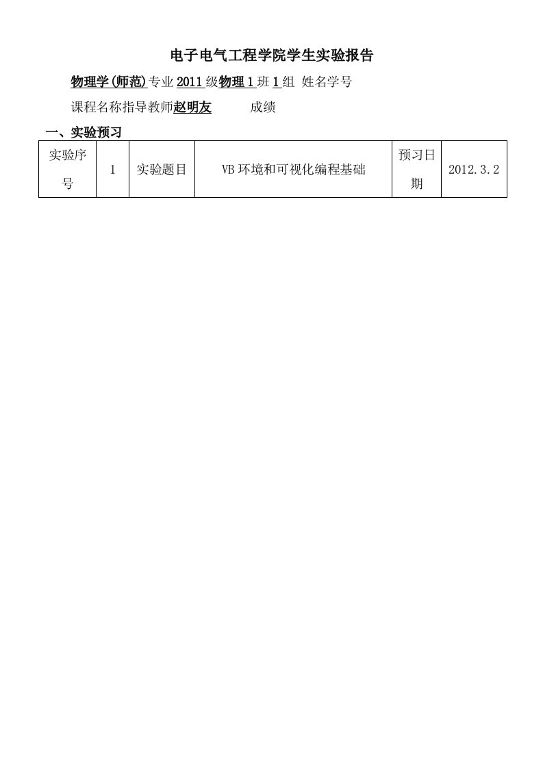 电子电气学院实验报告纸(物理)