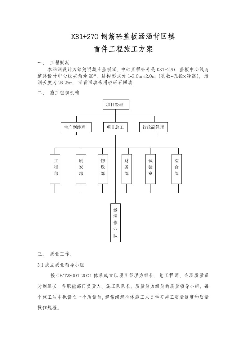 建筑工程管理-盖板涵台背回填首件工程施工方案