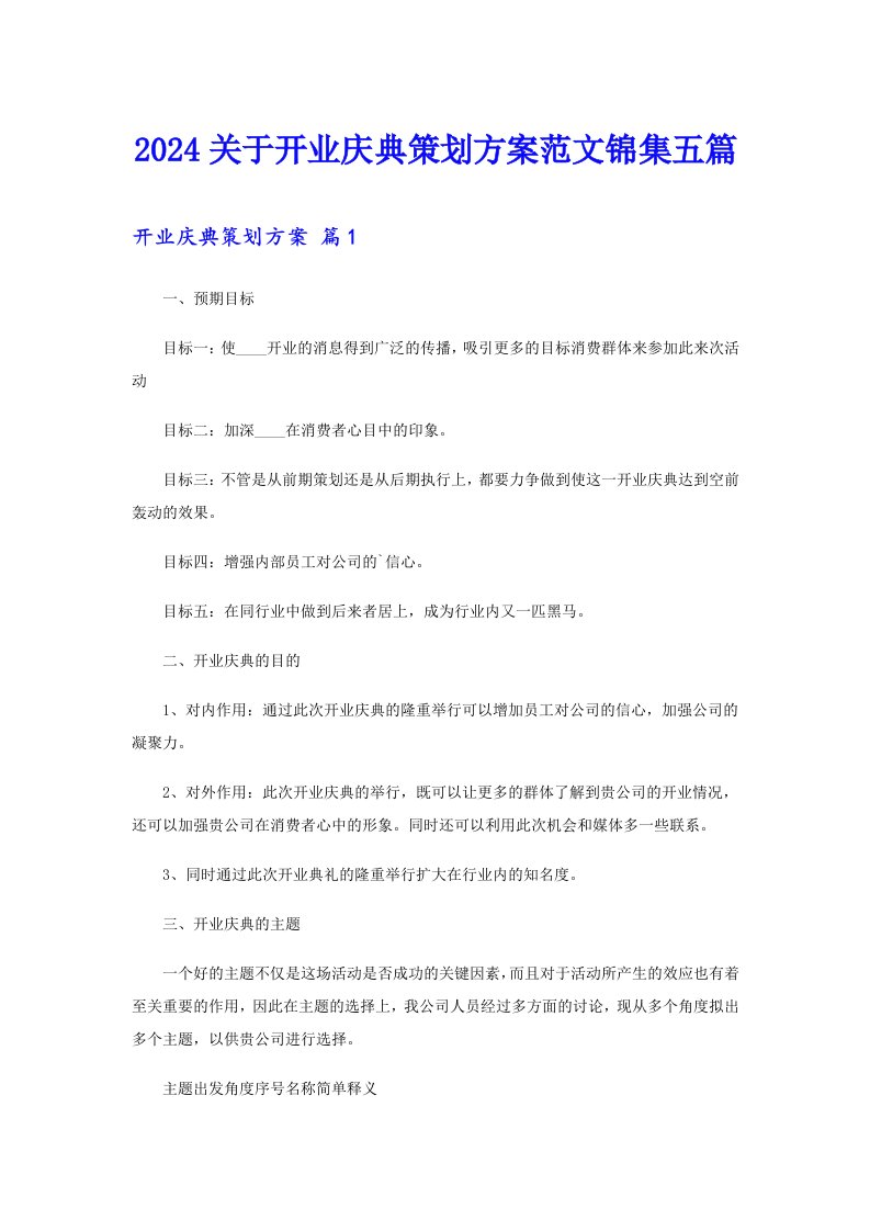 2024关于开业庆典策划方案范文锦集五篇