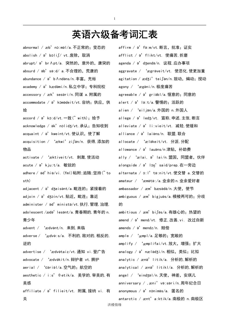 英语六级词汇表带音标解读