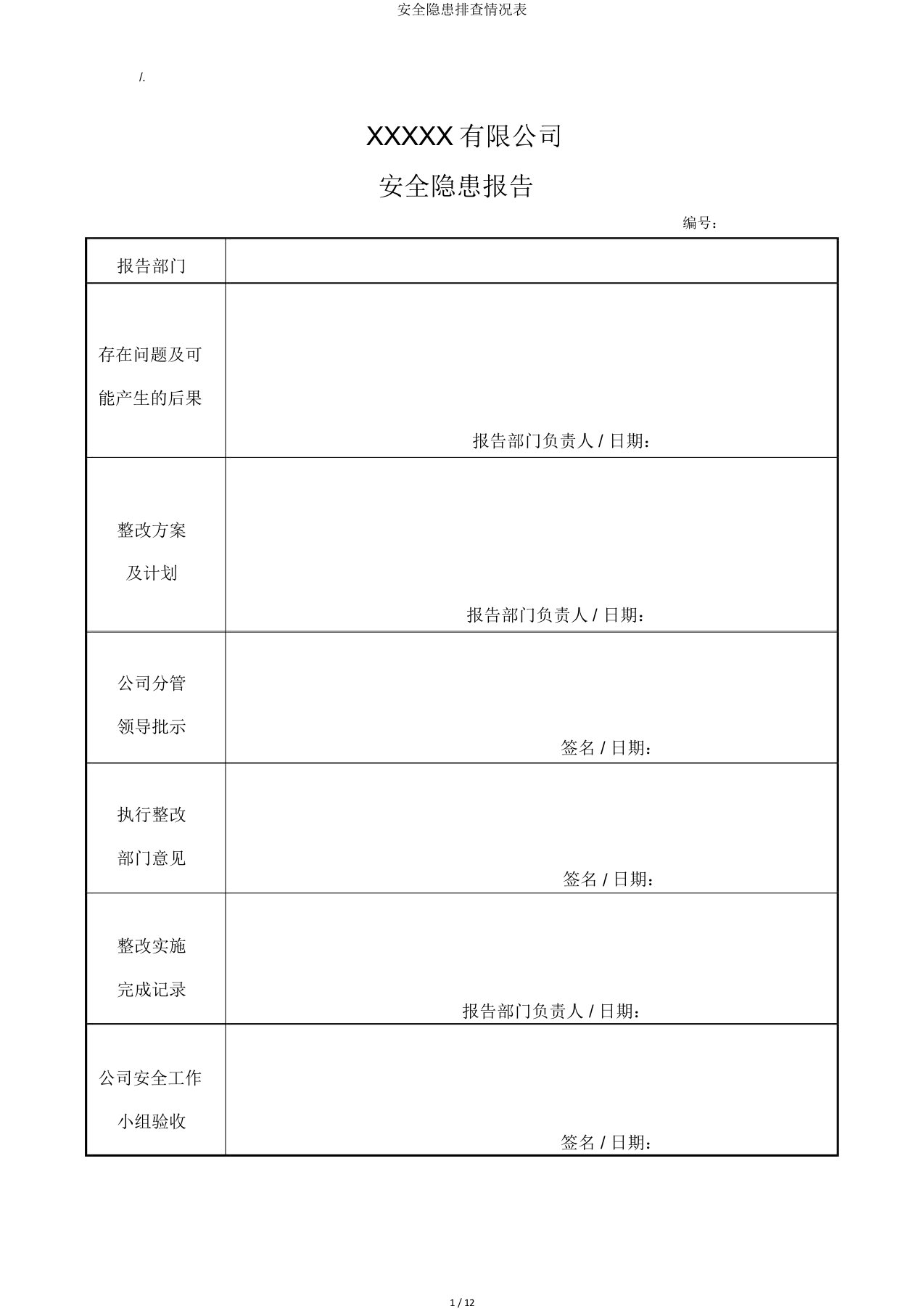 安全隐患排查情况表