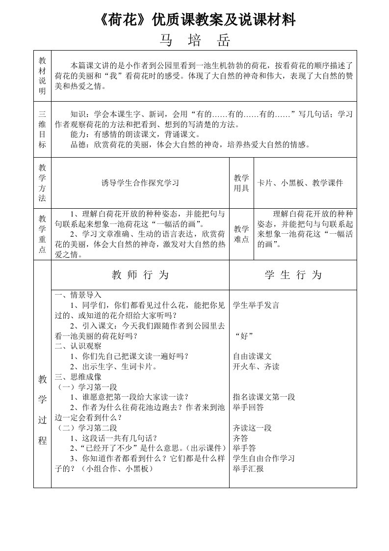 荷花(优质课教案及说课材料)