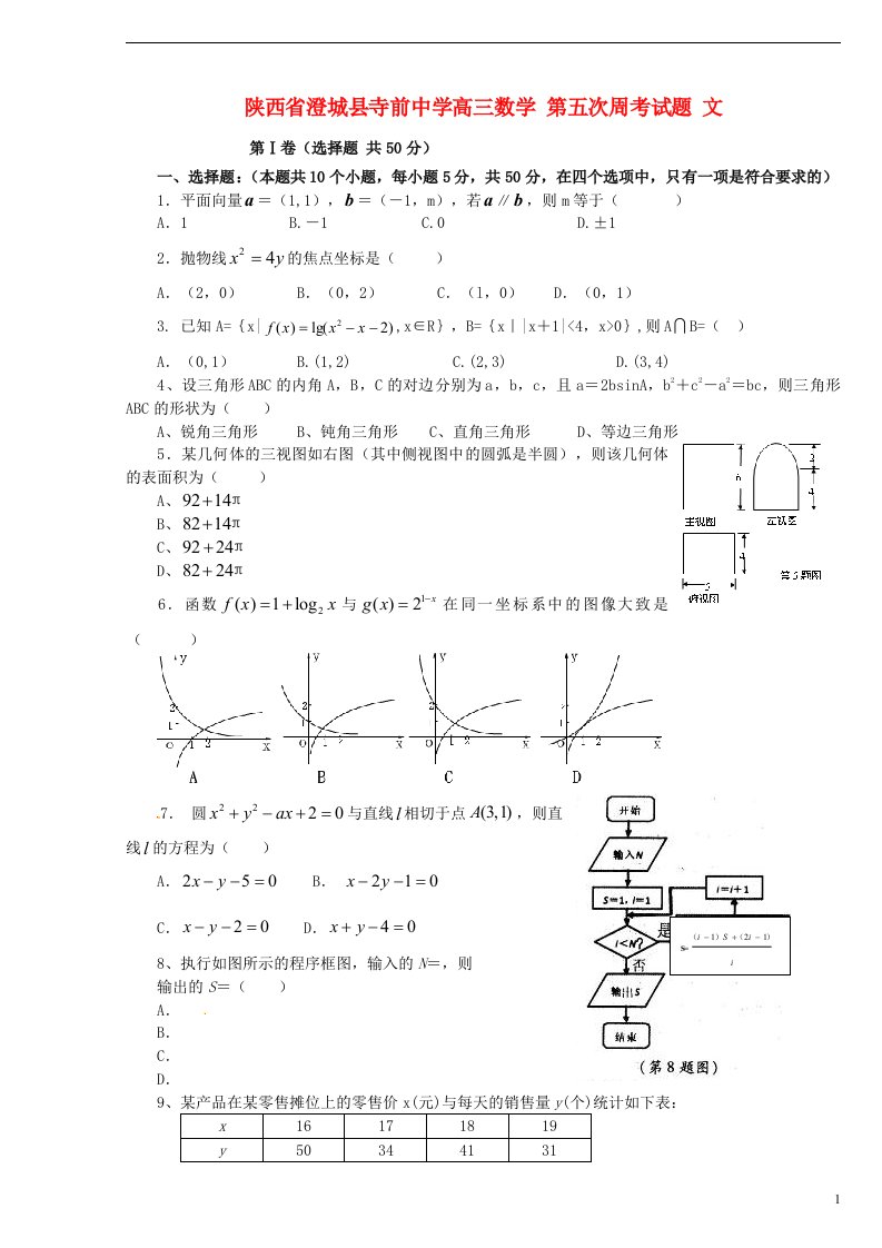 陕西省澄城县寺前中学高三数学