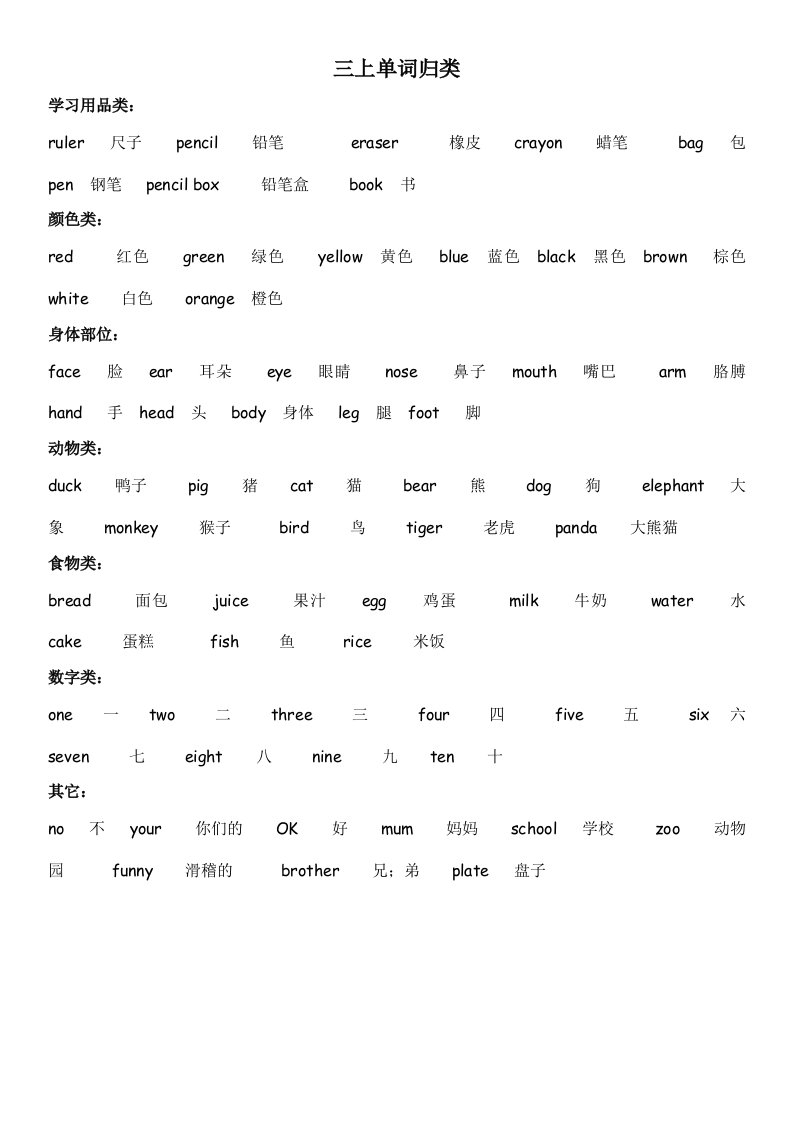 小学所有英语单词