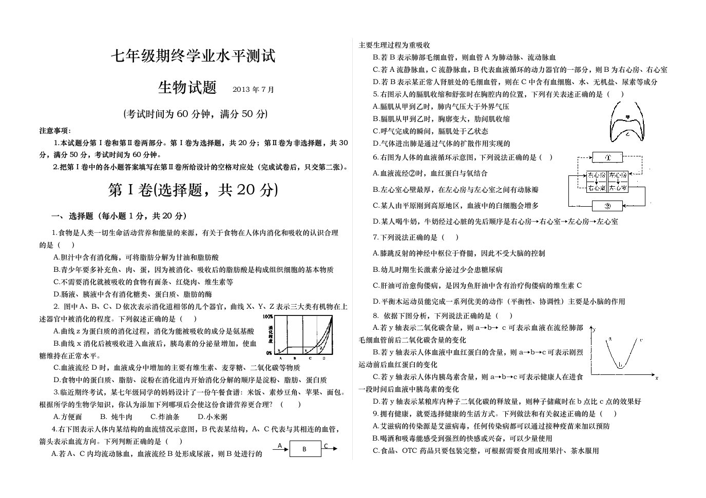 七年级下学期期终学业水平测试