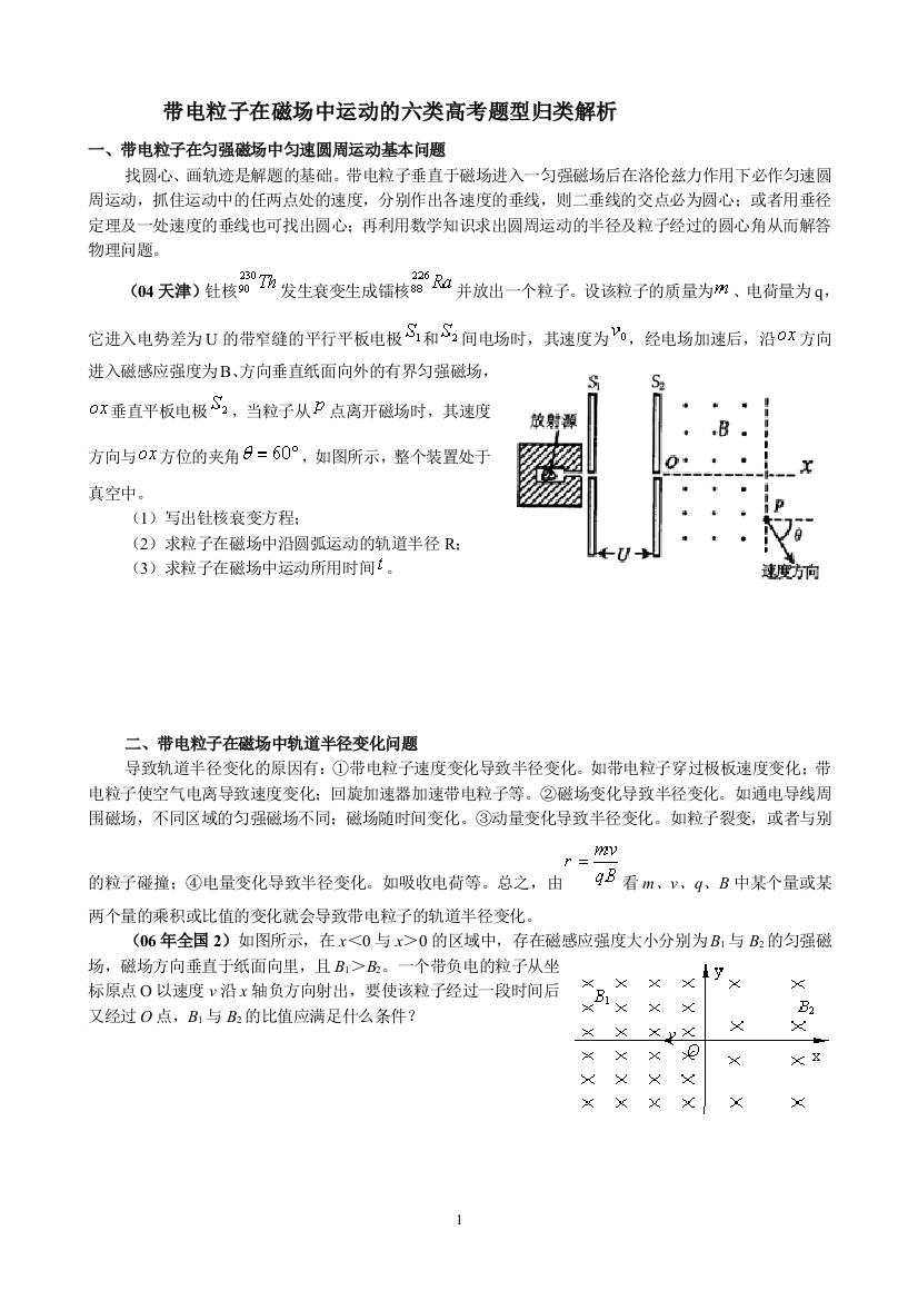 带电粒子在磁场中运动的六类高考题型归类解析1