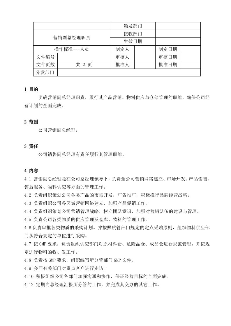 推荐-制药厂GMP营销副总经理职责