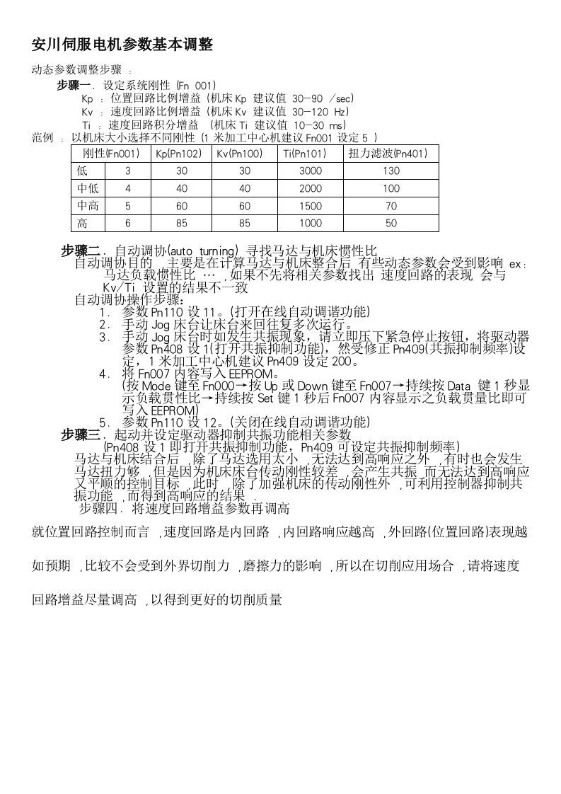 安川伺服电机参数基本调整