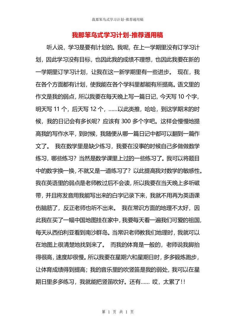 我那笨鸟式学习计划