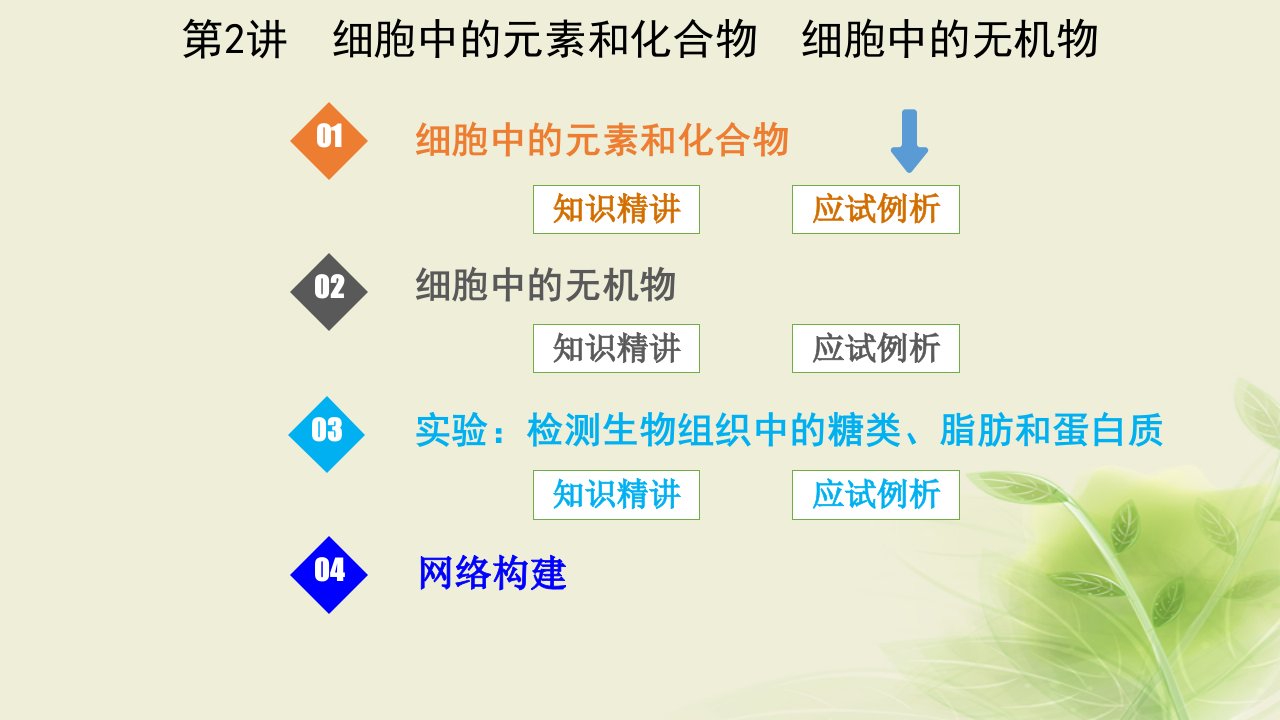 18届高考生物一轮复习第2讲细胞中的元素和化合物细胞中的无机物ppt课件