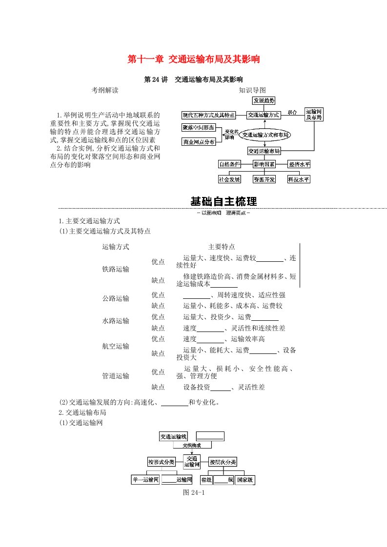 2019年高考地理复习第十一章交通运输布局及其影响学案新人教版