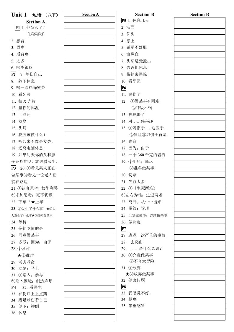 2014新人教版八下短语汉译英