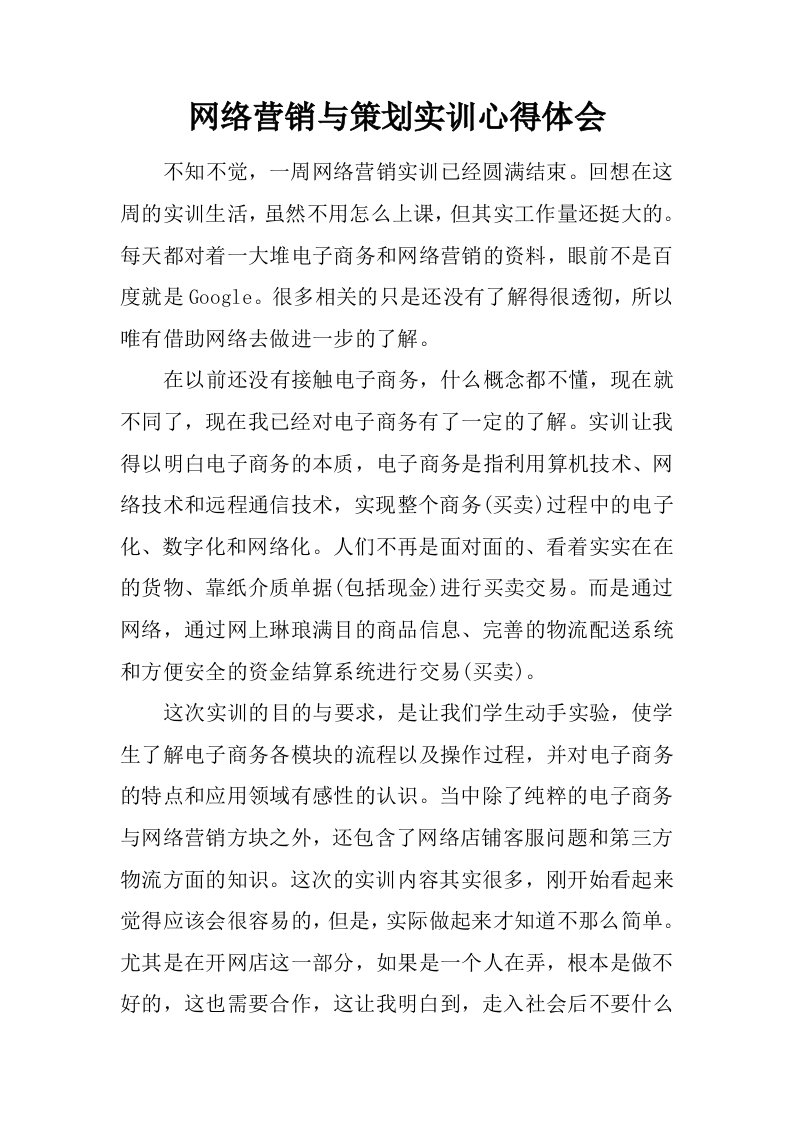 网络营销与策划实训心得体会