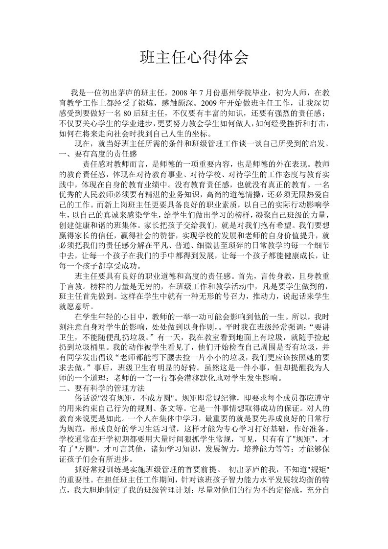 高中班主任心得体会