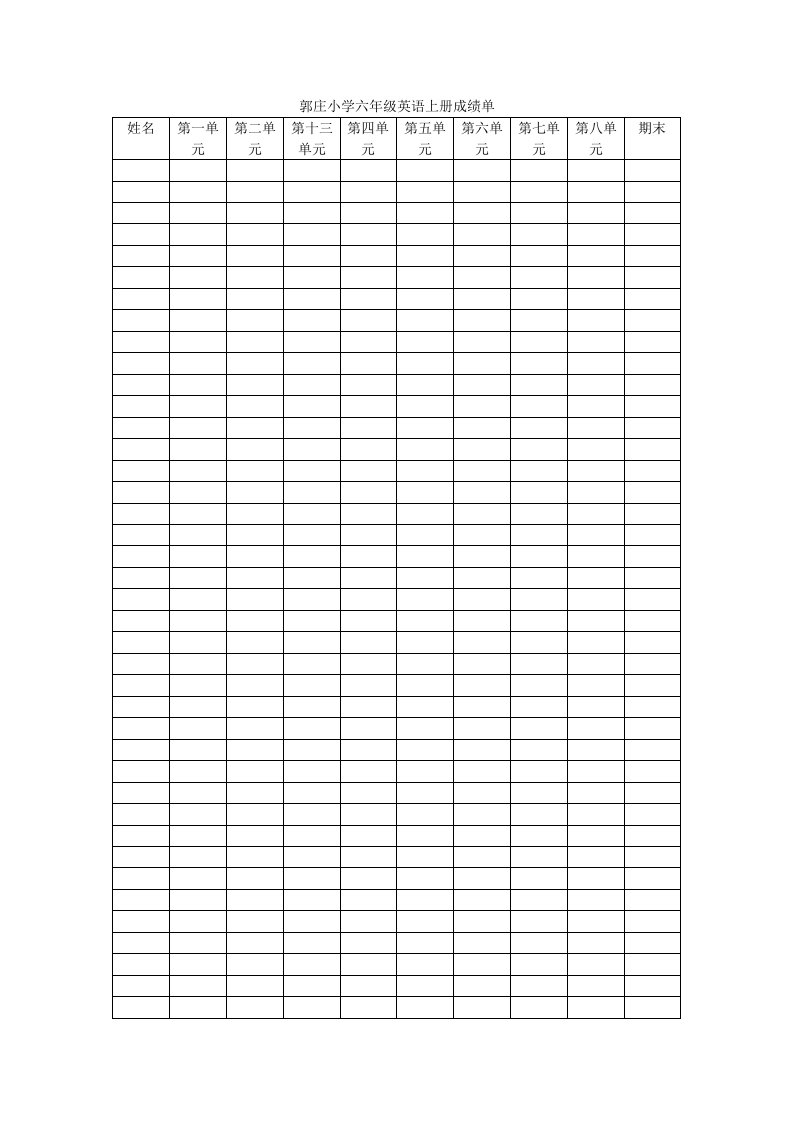 郭庄小学六年级英语上册成绩单文档