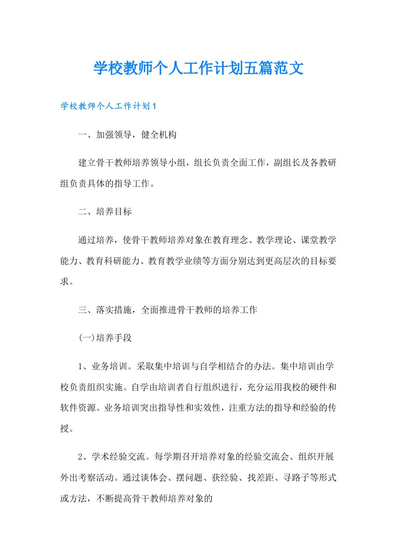 学校教师个人工作计划五篇范文