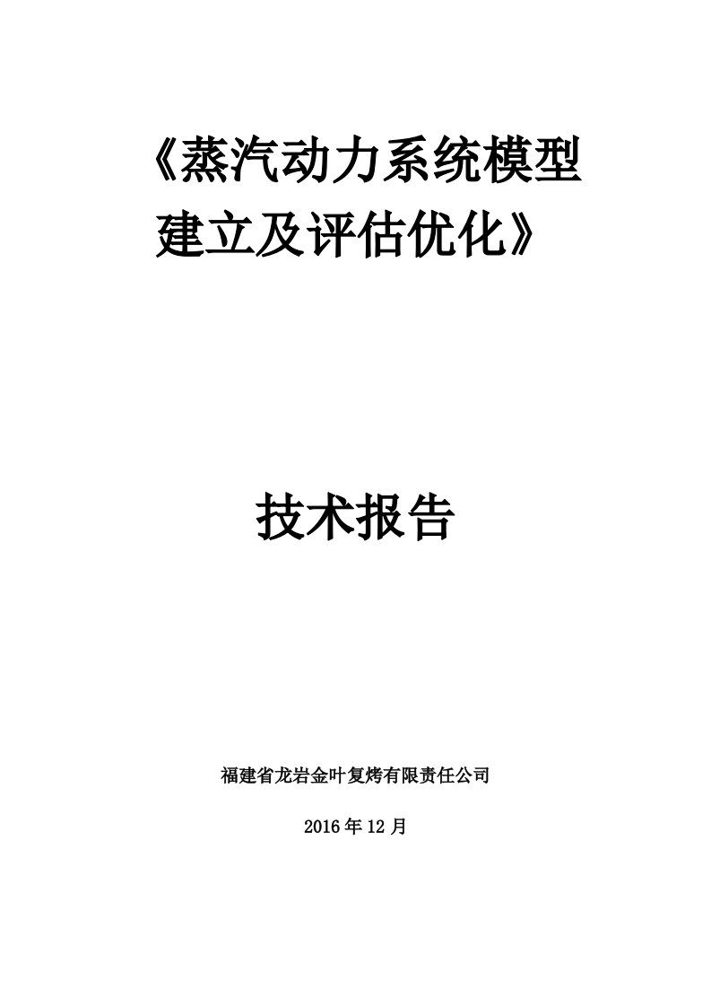 蒸汽动力系统模型建立及评估优化技术报告