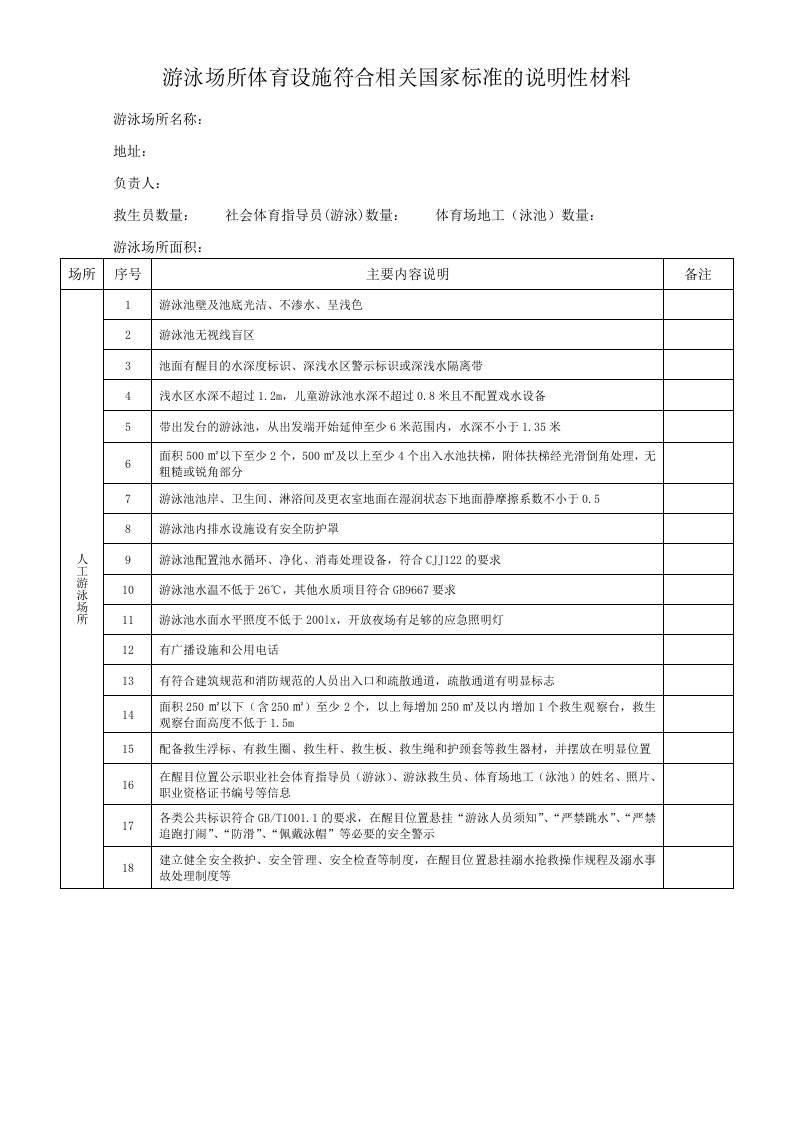 2014.5.1新游泳国标游泳场所体育设施符合相关国家标准的说明性材料