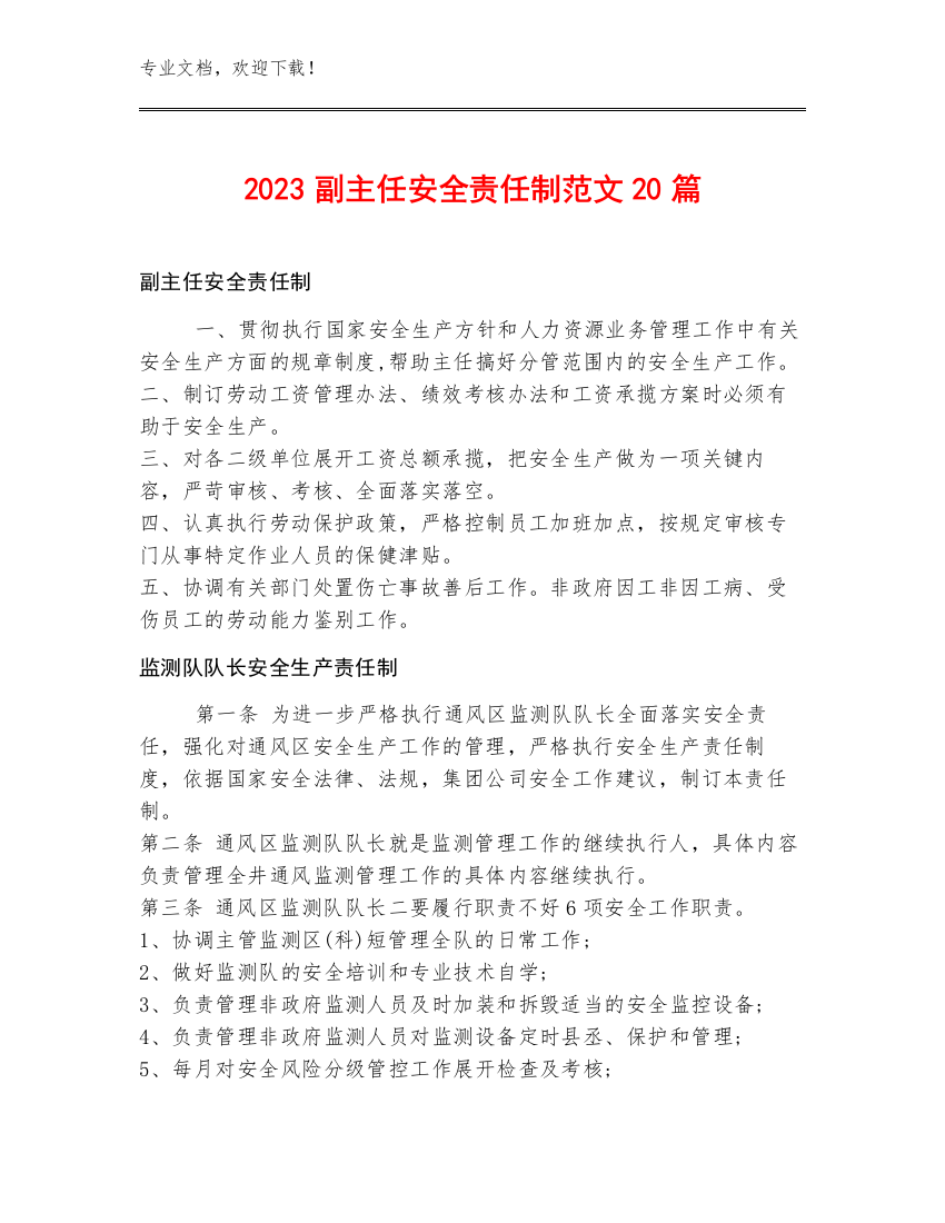 2023副主任安全责任制范文20篇