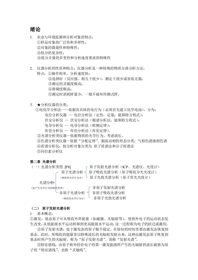 仪器分析总复习资料[农业资源与环境专业]