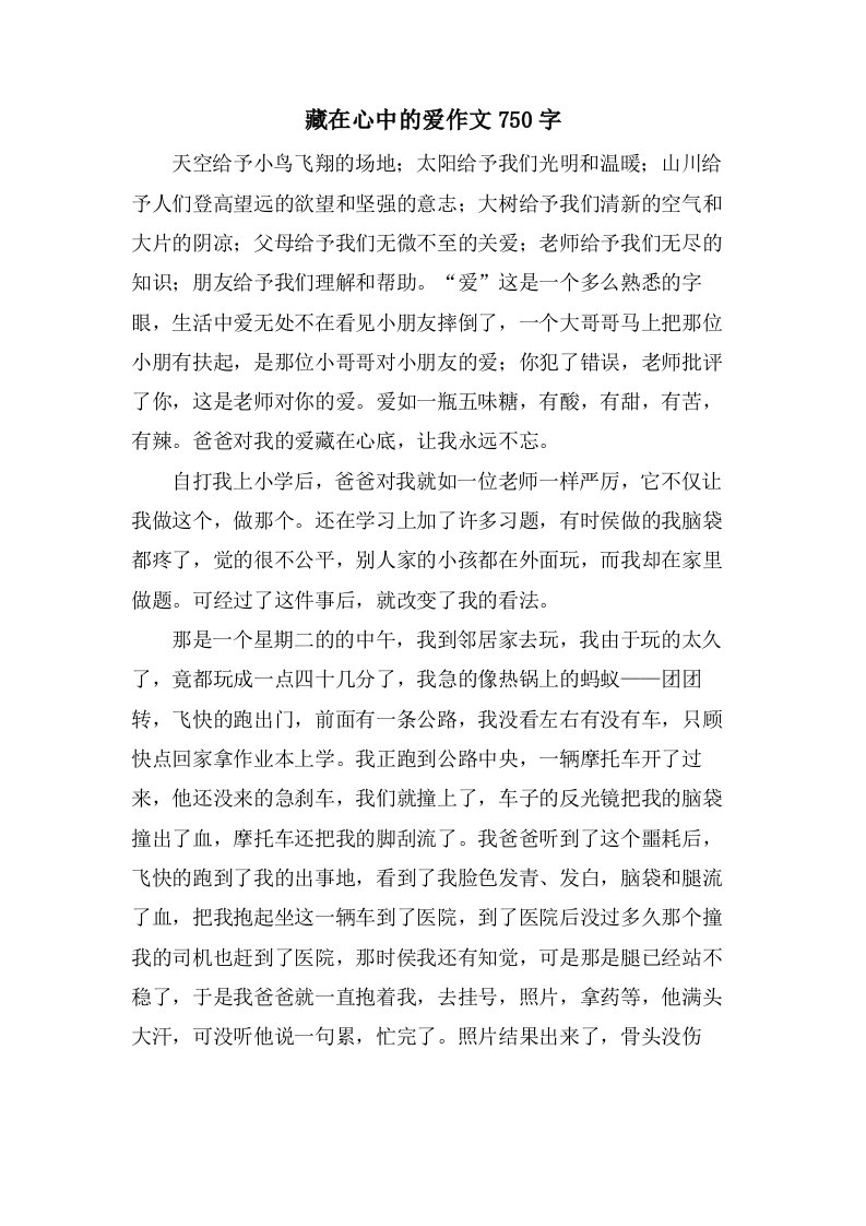 藏在心中的爱作文750字