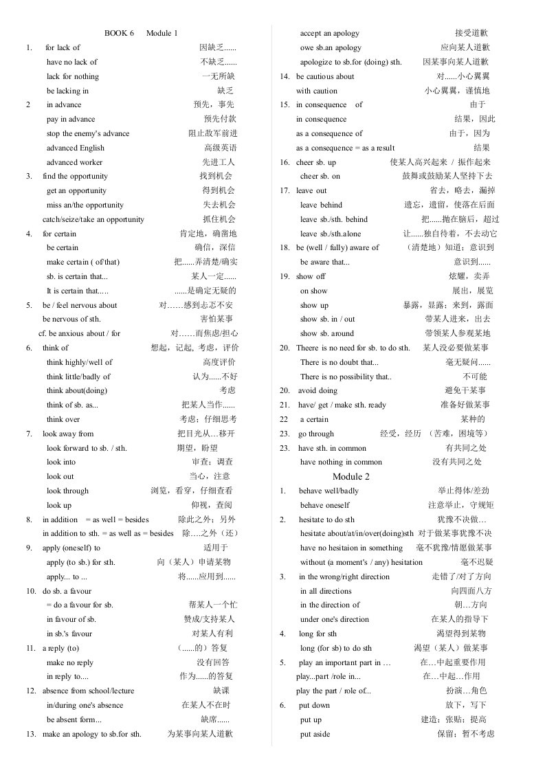 外研版高中英语选修5、6词组